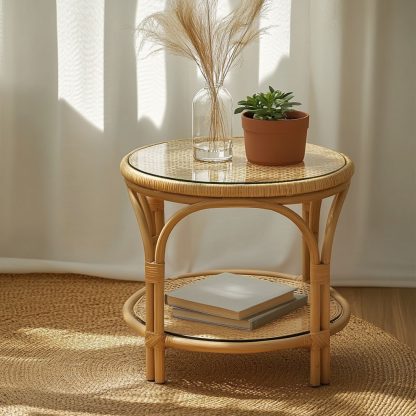 Bamboo and rattan craft, light luxury Japanese-style corner table, balcony coffee table, European-style movable dining table - Image 4