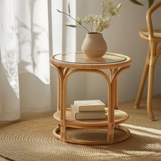 Bamboo and rattan craft, light luxury Japanese-style corner table, balcony coffee table, European-style movable dining table