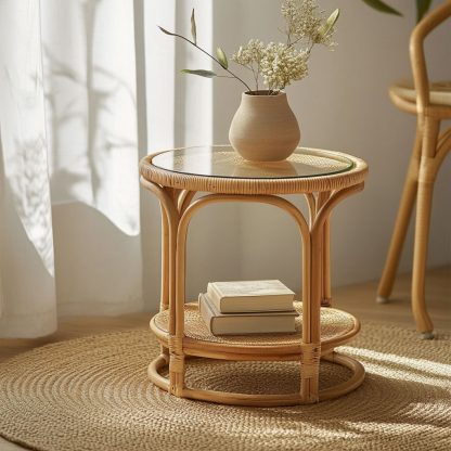 Bamboo and rattan craft, light luxury Japanese-style corner table, balcony coffee table, European-style movable dining table