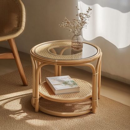 Wicker small coffee table, creative small side table for the living room, snack and fruit plate, small table, ins picnic round table - Image 5