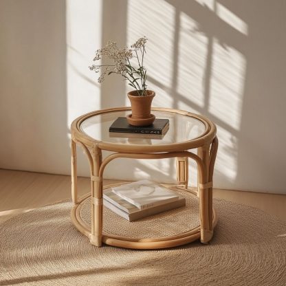 Wicker small coffee table, creative small side table for the living room, snack and fruit plate, small table, ins picnic round table - Image 4