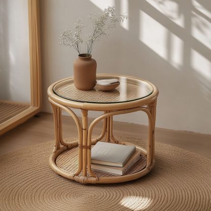 Wicker small coffee table, creative small side table for the living room, snack and fruit plate, small table, ins picnic round table - Image 3