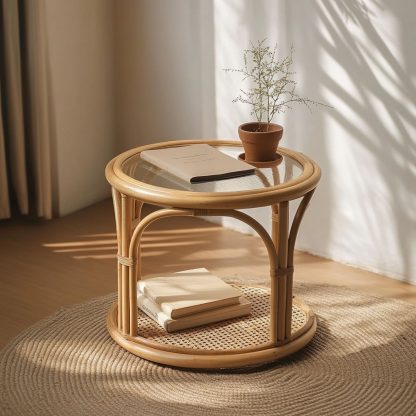 Wicker small coffee table, creative small side table for the living room, snack and fruit plate, small table, ins picnic round table - Image 2