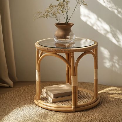 Vietnamese wicker coffee table, creative small side table for the living room, snack and fruit plate, small table, ins picnic round table - Image 3