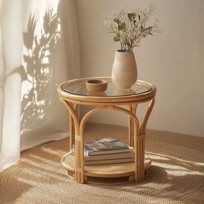 Vietnamese wicker coffee table, creative small side table for the living room, snack and fruit plate, small table, ins picnic round table - Image 2