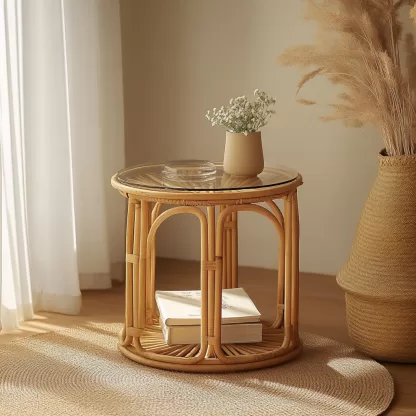 Vietnamese wicker coffee table, creative small side table for the living room, snack and fruit plate, small table, ins picnic round table - Image 9