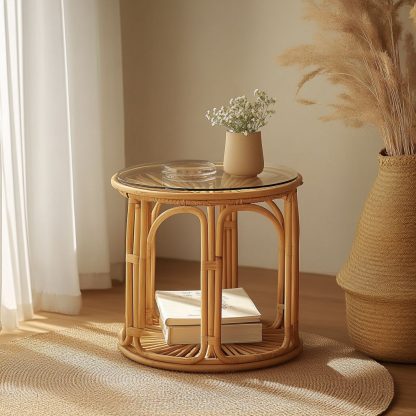 Vietnamese wicker coffee table, creative small side table for the living room, snack and fruit plate, small table, ins picnic round table - Image 9