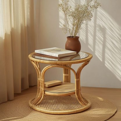 Vietnamese wicker coffee table, creative small side table for the living room, snack and fruit plate, small table, ins picnic round table - Image 8