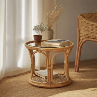 Vietnamese wicker coffee table, creative small side table for the living room, snack and fruit plate, small table, ins picnic round table