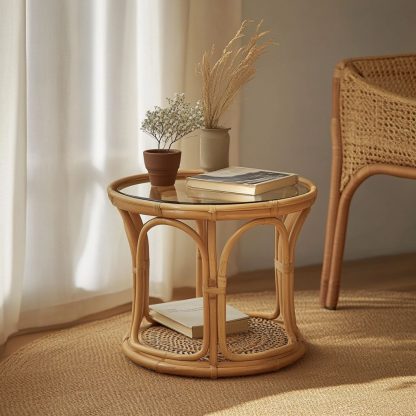 Vietnamese wicker coffee table, creative small side table for the living room, snack and fruit plate, small table, ins picnic round table