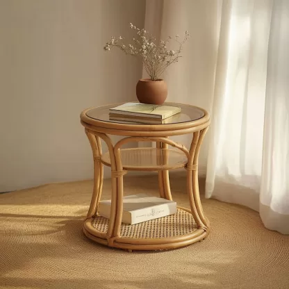 Vietnamese wicker coffee table, creative small side table for the living room, snack and fruit plate, small table, ins picnic round table - Image 6
