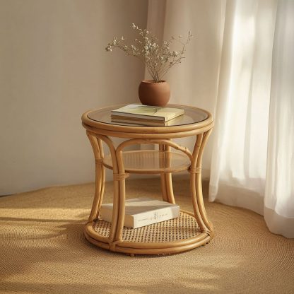 Vietnamese wicker coffee table, creative small side table for the living room, snack and fruit plate, small table, ins picnic round table - Image 6