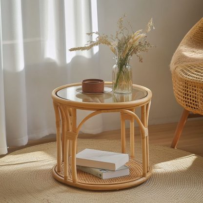 Home coffee table, simple glass craftsmanship, European retro rattan weaving, folk custom splicing shelf - Image 7