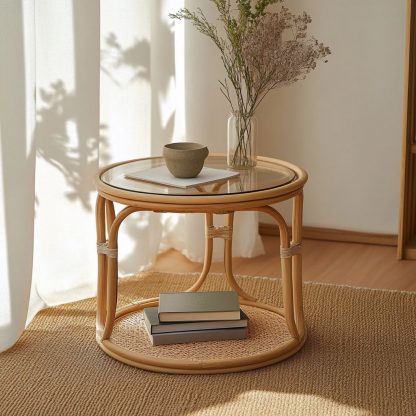 Vietnamese wicker coffee table, creative small side table for the living room, snack and fruit plate, small table, ins picnic round table - Image 5
