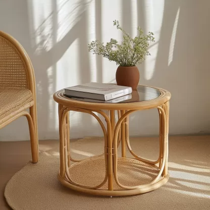 Vietnamese wicker coffee table, creative small side table for the living room, snack and fruit plate, small table, ins picnic round table - Image 4