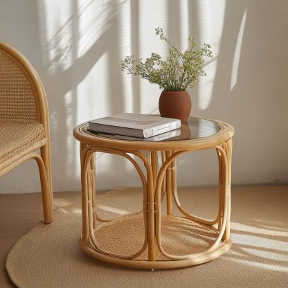 Vietnamese wicker coffee table, creative small side table for the living room, snack and fruit plate, small table, ins picnic round table - Image 4