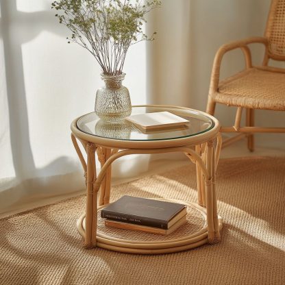 Vietnamese wicker coffee table, creative small side table for the living room, snack and fruit plate, small table, ins picnic round table - Image 3