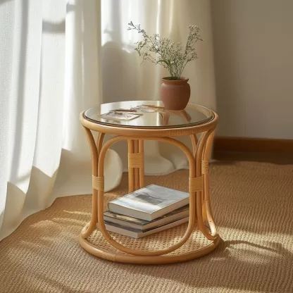 Vietnamese wicker coffee table, creative small side table for the living room, snack and fruit plate, small table, ins picnic round table - Image 2