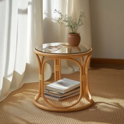 Vietnamese wicker coffee table, creative small side table for the living room, snack and fruit plate, small table, ins picnic round table - Image 2