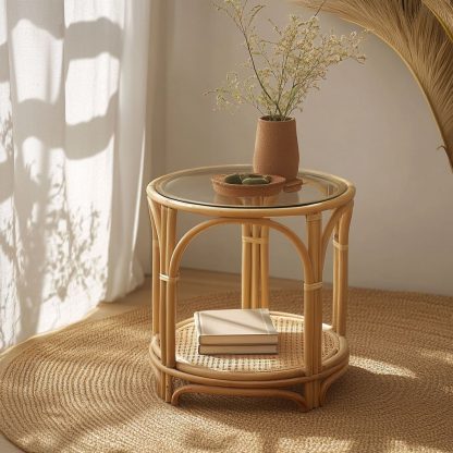 Wicker small coffee table, creative small side table for the living room, snack and fruit plate, small table, ins picnic round table - Image 5