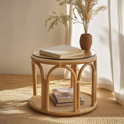 Wicker small coffee table, creative small side table for the living room, snack and fruit plate, small table, ins picnic round table - Image 4