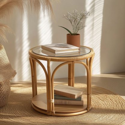 Wicker small coffee table, creative small side table for the living room, snack and fruit plate, small table, ins picnic round table - Image 3