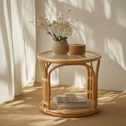 Wicker small coffee table, creative small side table for the living room, snack and fruit plate, small table, ins picnic round table - Image 2