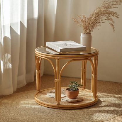 Bamboo and rattan craft, light luxury Japanese-style corner table, balcony coffee table, European-style movable dining table - Image 6