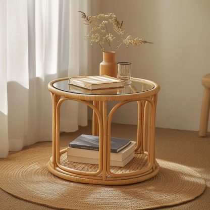 Bamboo and rattan craft, light luxury Japanese-style corner table, balcony coffee table, European-style movable dining table - Image 7