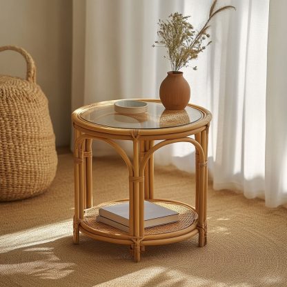 Bamboo and rattan craft, light luxury Japanese-style corner table, balcony coffee table, European-style movable dining table - Image 8