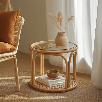 Bamboo and rattan craft, light luxury Japanese-style corner table, balcony coffee table, European-style movable dining table - Image 9