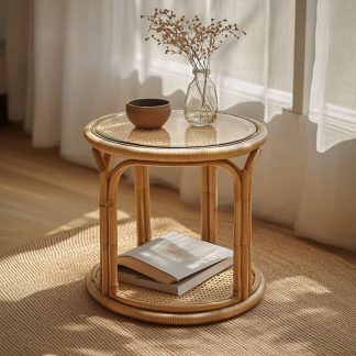 Vietnamese wicker coffee table, creative small side table for the living room, snack and fruit plate, small table, picnic round table
