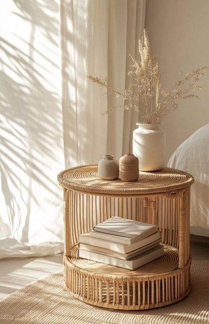 Wicker round table, bay window balcony, low coffee table, handcrafted bamboo face, small apartment side table, picnic outdoor round table - Image 4