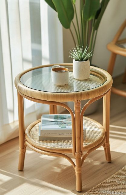 Japanese-style mobile storage wicker coffee table, rust-proof, round spray paint, simple Nordic style - Image 9