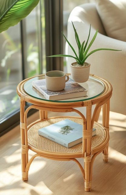 Japanese-style mobile storage wicker coffee table, rust-proof, round spray paint, simple Nordic style - Image 8