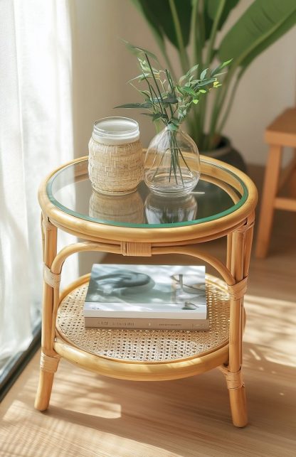 Japanese-style mobile storage wicker coffee table, rust-proof, round spray paint, simple Nordic style - Image 7
