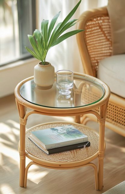 Japanese-style mobile storage wicker coffee table, rust-proof, round spray paint, simple Nordic style - Image 6
