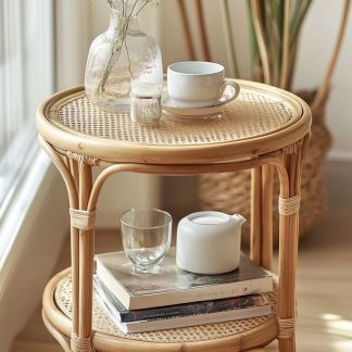 Japanese-style mobile storage wicker coffee table, rust-proof, round spray paint, simple Nordic style
