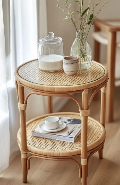 Japanese-style mobile storage wicker coffee table, rust-proof, round spray paint, simple Nordic style - Image 4
