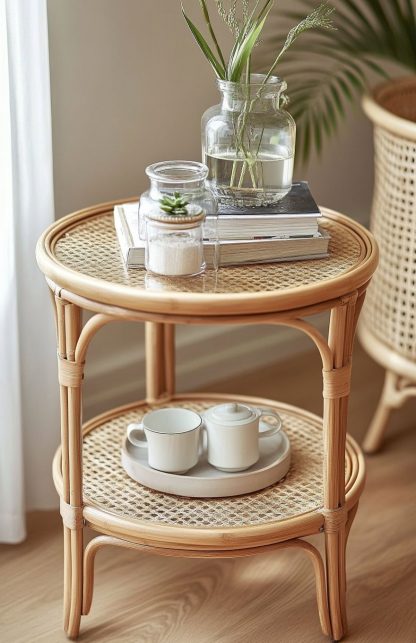 Japanese-style mobile storage wicker coffee table, rust-proof, round spray paint, simple Nordic style - Image 3