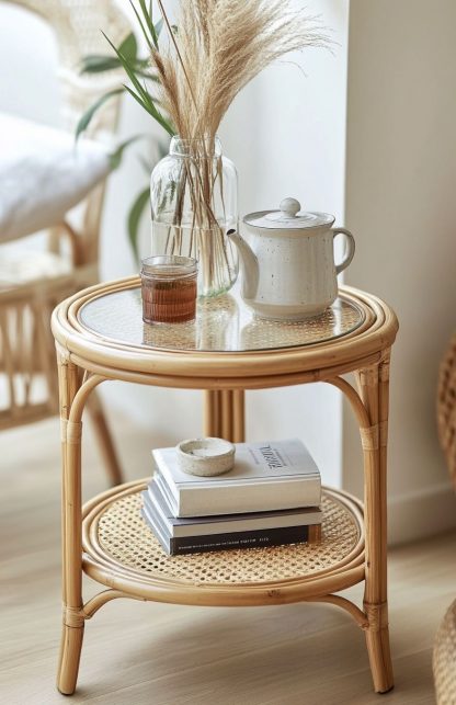 Japanese-style mobile storage wicker coffee table, rust-proof, round spray paint, simple Nordic style - Image 2