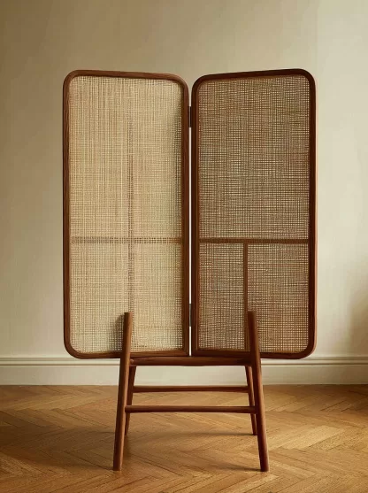 New Chinese-style creative solid wood rattan woven screen for living room, tea room, study, high-end design sense screen for bedroom and entrance hall - Image 2