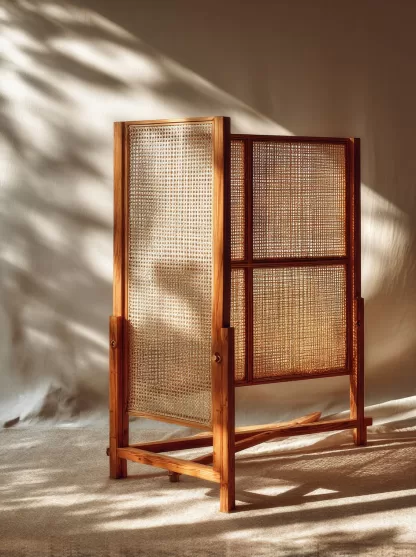 New Chinese-style creative solid wood rattan woven screen for living room, tea room, study, high-end design sense screen for bedroom and entrance hall - Image 4