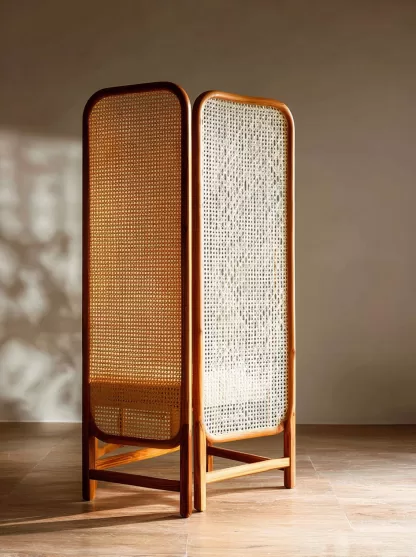 New Chinese-style creative solid wood rattan woven screen for living room, tea room, study, high-end design sense screen for bedroom and entrance hall