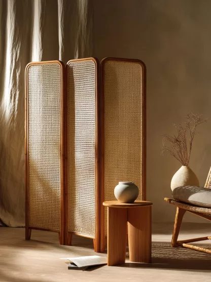 Wabi-sabi style rattan screen partition, living room entrance foyer, mobile folding storage bookshelf background - Image 3