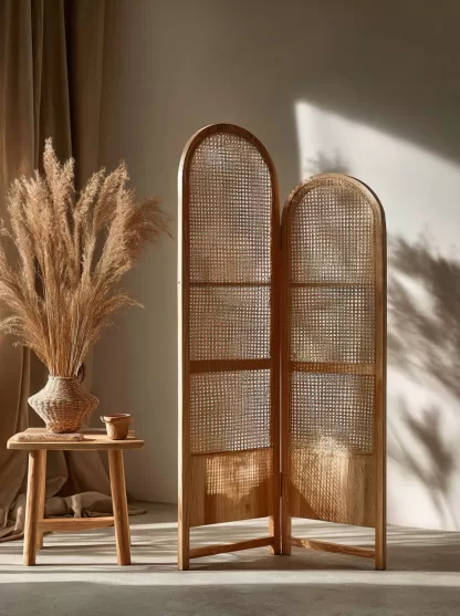 Wabi-sabi-style rattan screen partition for the living room entrance foyer, mobile folding bookshelf background design - Image 2