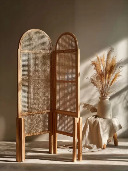Wabi-sabi-style rattan screen partition for the living room entrance foyer, mobile folding bookshelf background design - Image 3
