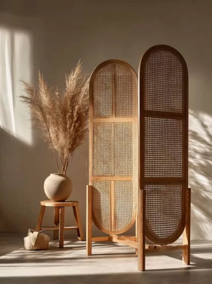 Wabi-sabi-style rattan screen partition for the living room entrance foyer, mobile folding bookshelf background design - Image 4