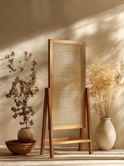 Wabi-sabi new Chinese-style creative solid wood rattan screen for living room, tea room, study, high-end design sense screen for bedroom and entrance hall - Image 2