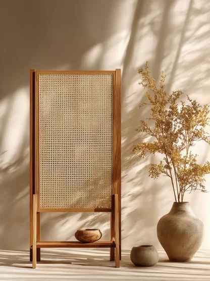 Wabi-sabi new Chinese-style creative solid wood rattan screen for living room, tea room, study, high-end design sense screen for bedroom and entrance hall - Image 3